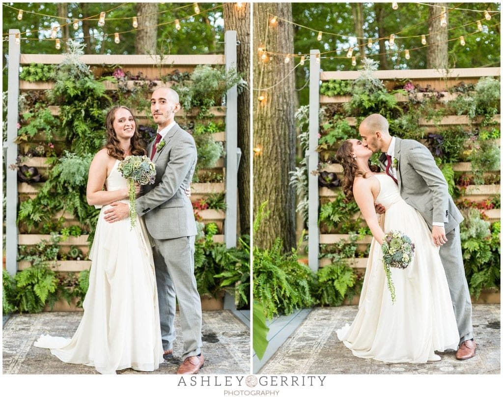 couples portraits, succulent bouquet, gray suit, indochino, truvelle 