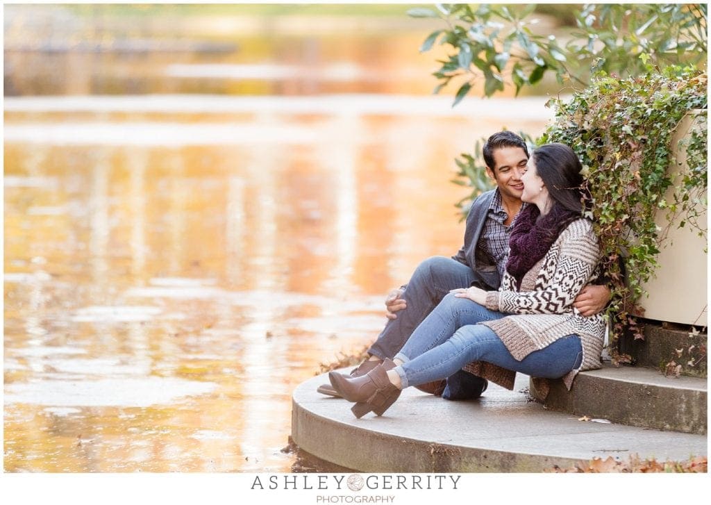 engaged, fiance, engagement inspiration, engaged, engagement posing, Longwood Gardens, magic hour, gazebo, pond