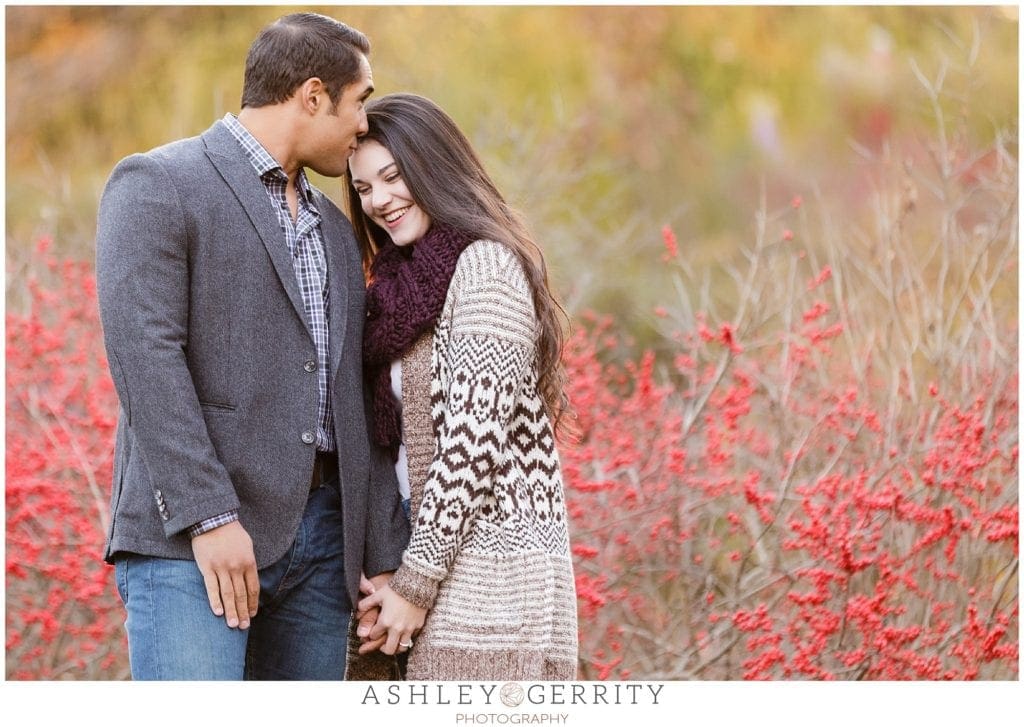 engaged, fiance, engagement inspiration, engaged, engagement posing, Longwood Gardens, magic hour, holly bush