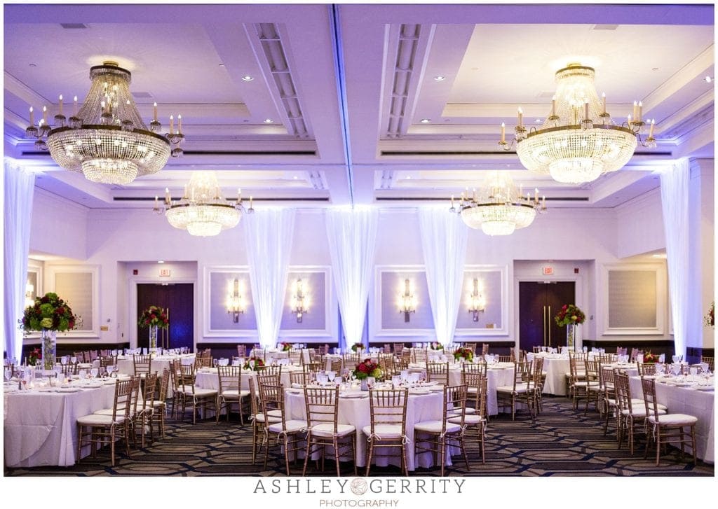 wedding reception, ballroom reception, reception details, champagne flutes, hotel reception