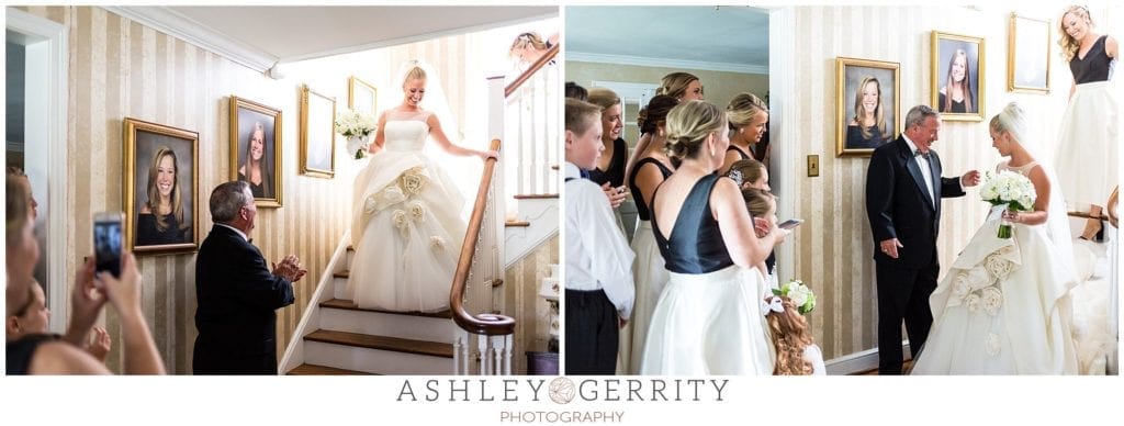bride, father of the bride, bridesmaids, first look