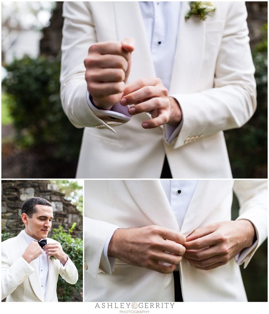 groom, getting ready, bowtie, black and white, tuxedo, groom inspiration, 