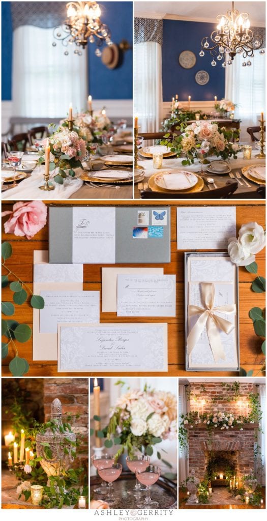 Invitation suite, Tablescape & Dining inspiration from Editorial Styled Shoots with Leigh Florist & Balboa Catering