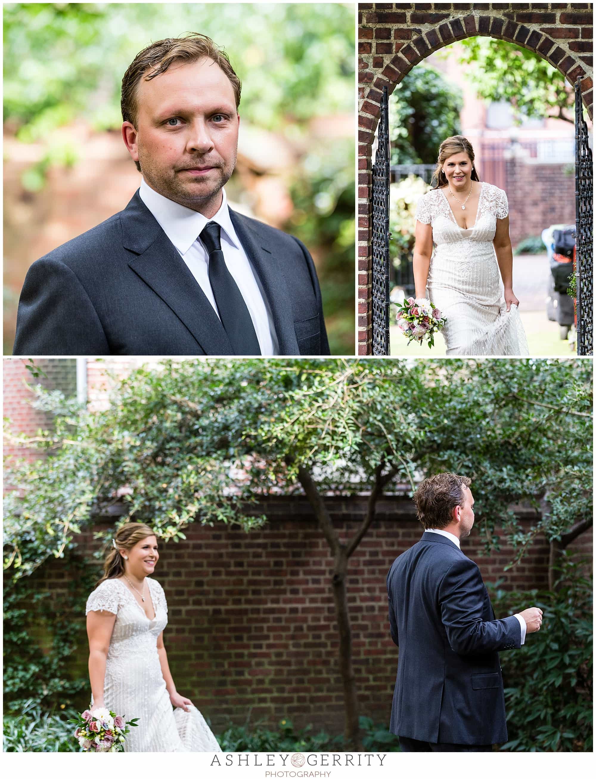 Bride & Groom prepare for their first look at their Colonial Dames wedding in Philadelphia, PA
