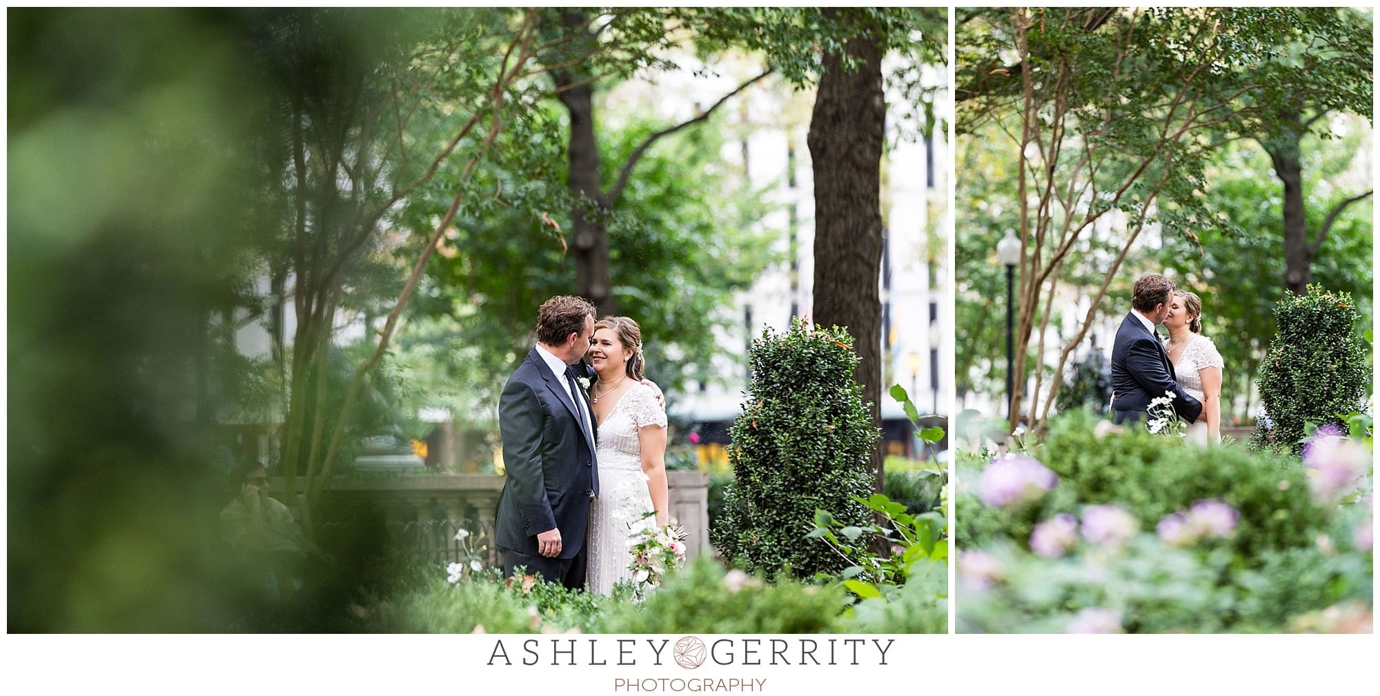 Rittenhouse Square wedding portraits of bride & groom in the autumn.