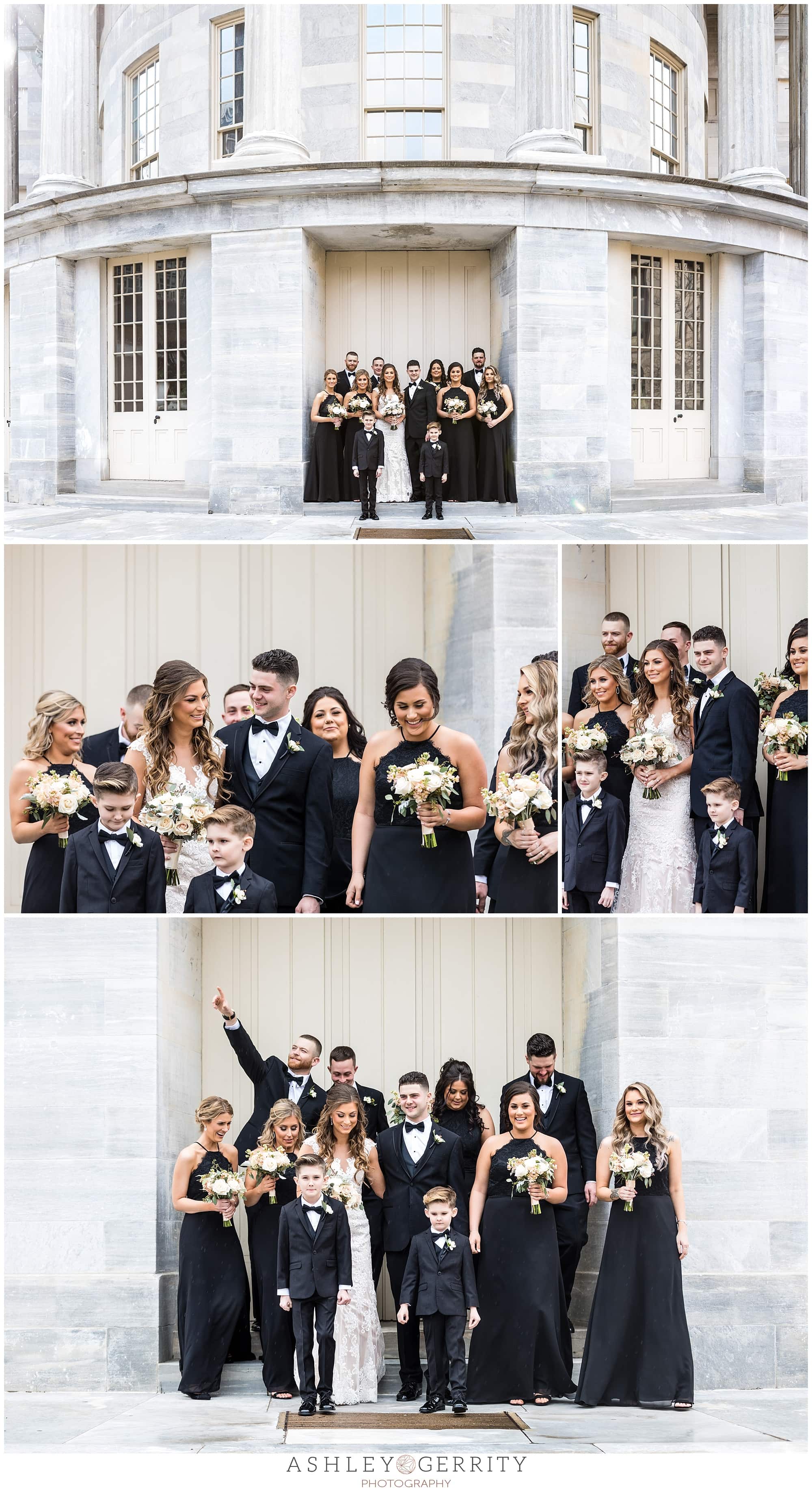 wedding party portraits bridal party groomsmen outside merchant exchange building MEB Philadelphia