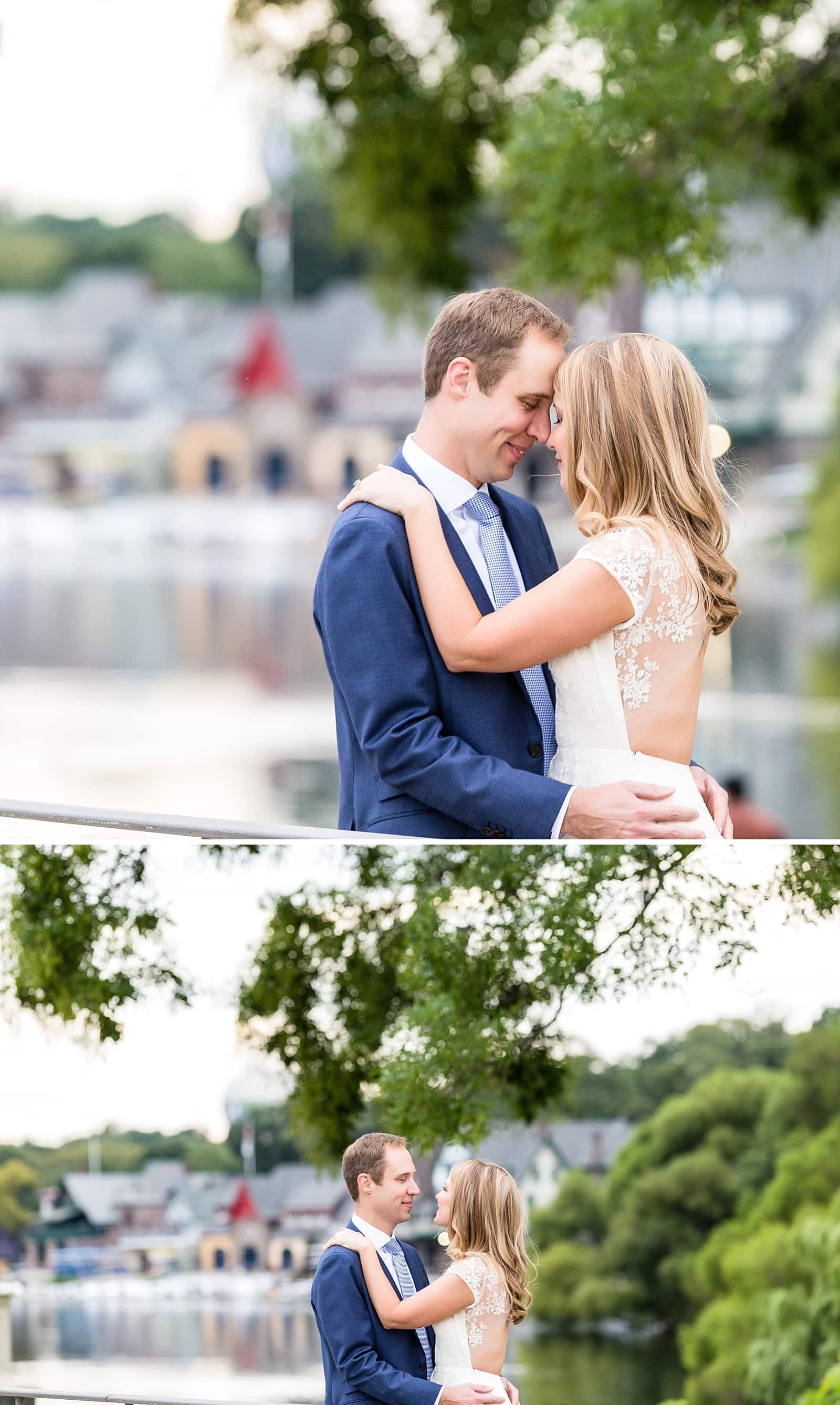 Philadelphia Art Museum engagement shoot, open back lace white dress, Boathouse Row, Couple embracing and hugging