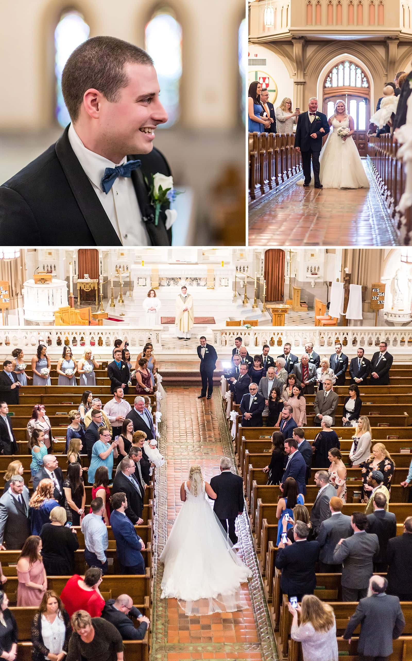 Bride & her father walking down the aisle during a catholic wedding mass at St Matthew's Church in Conshohocken.