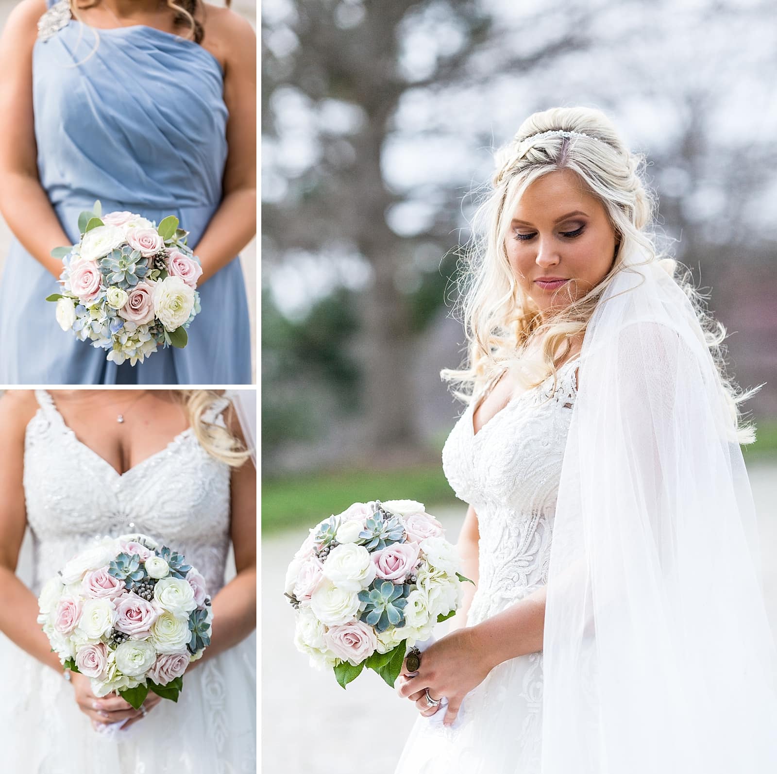 Blush & White rose with succulent bouquet inspiration.