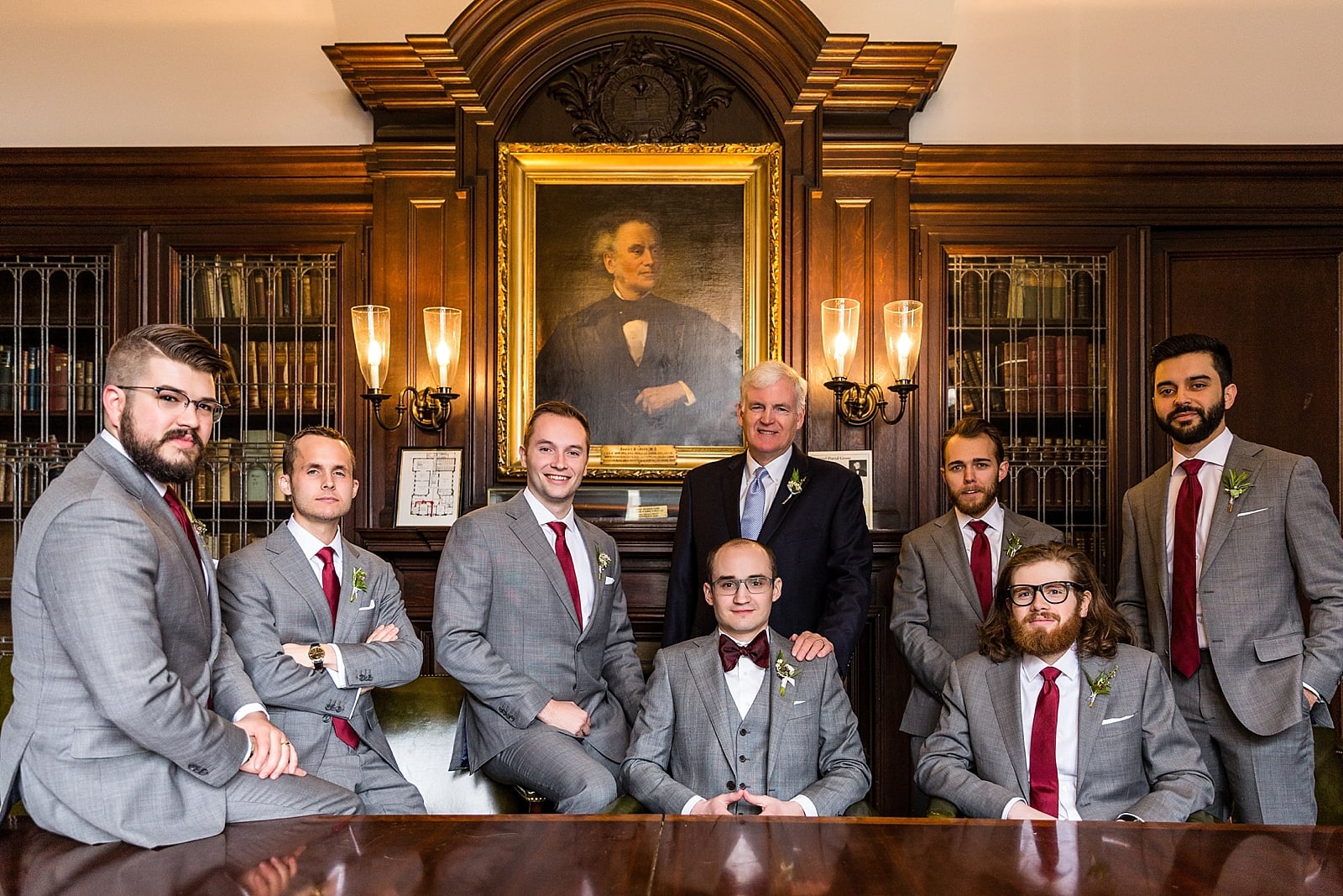 Father of the groom and groomsmen portrait in the College of Physicians 