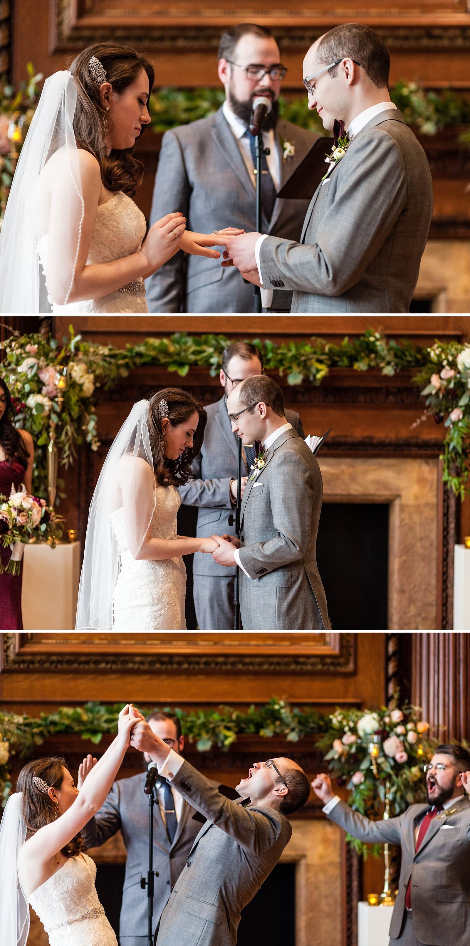 Bride and Groom exchanging rings and celebrating their marriage, wedding ceremony, College of Physicians wedding