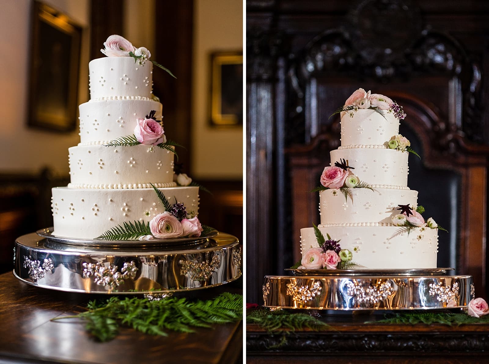 Wedding cake with roses and floral detials, College of Physicians wedding