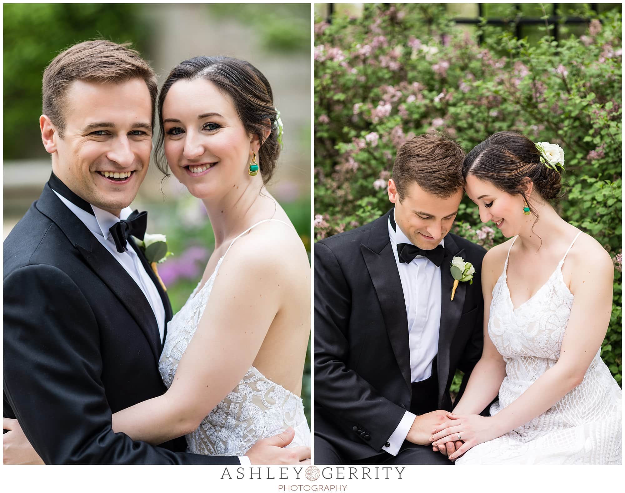 Bride and groom portraits, bride and groom hugging and holding hands