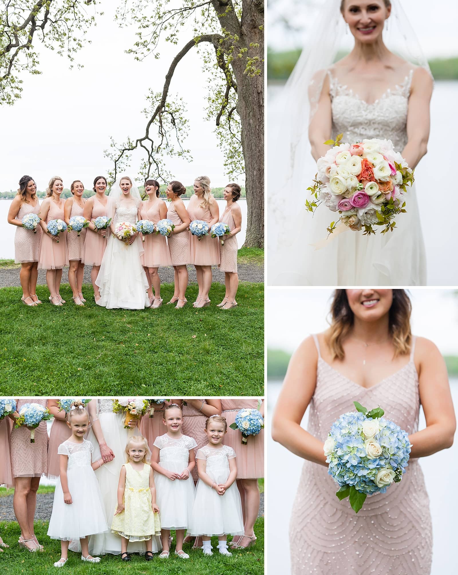 Bridal party portraits, flower girl portraits, bridal bouquet, bridesmaids bouquet, Glen Foerd Mansion wedding
