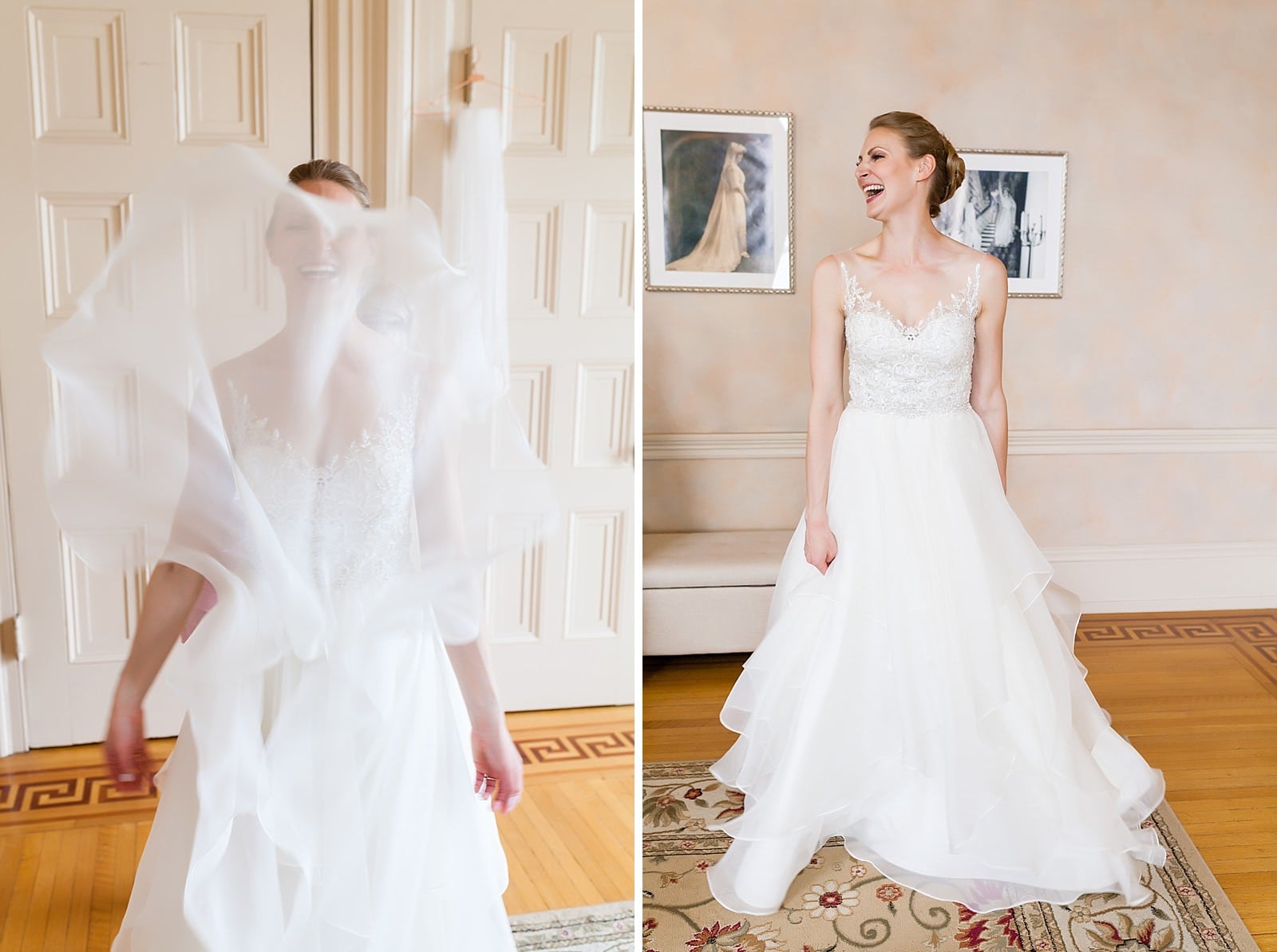 Fun bridal portraits, bride laughing