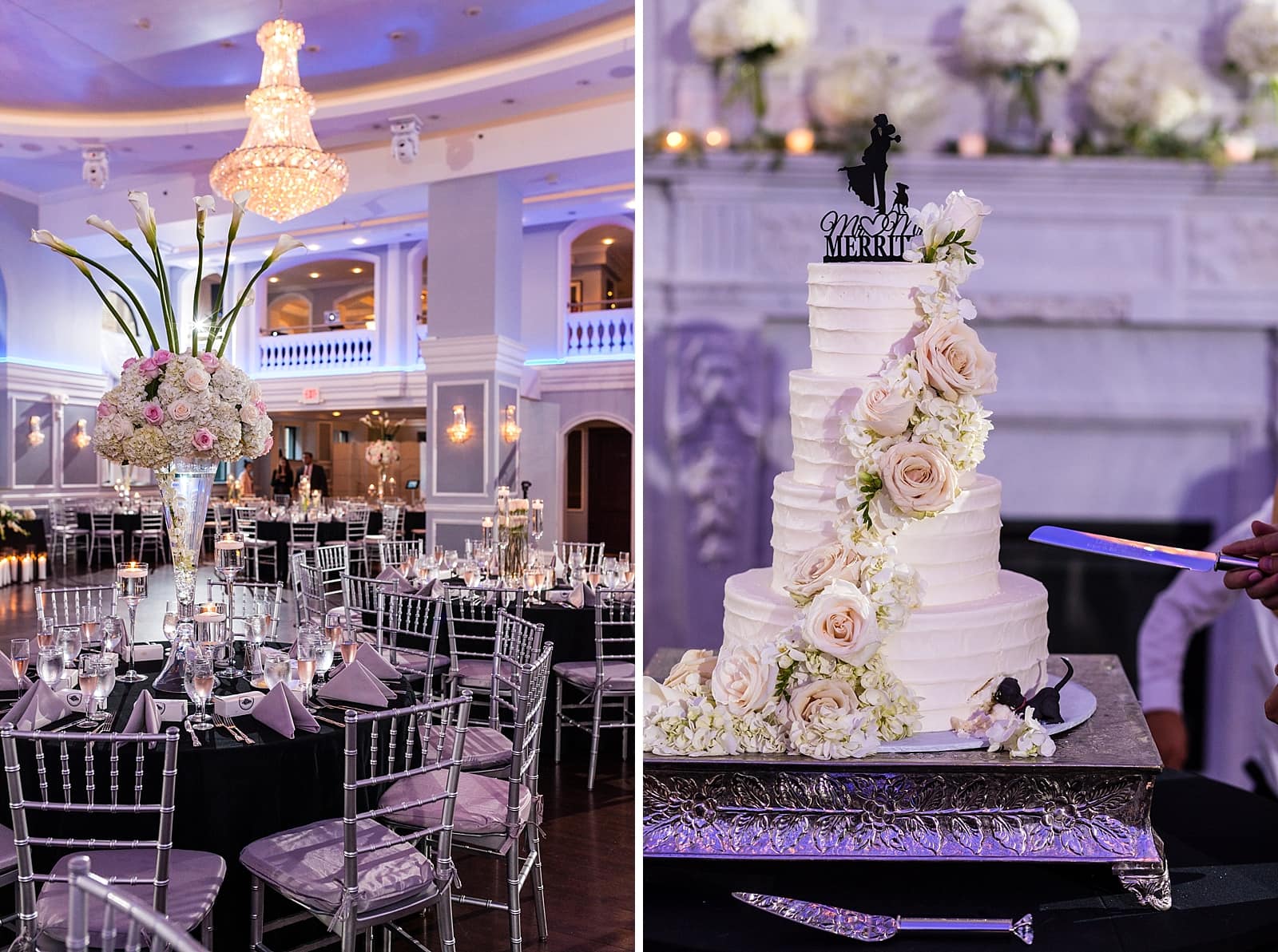 arts ballroom, reception details, florals, wedding cake, wedding cake inspiration 