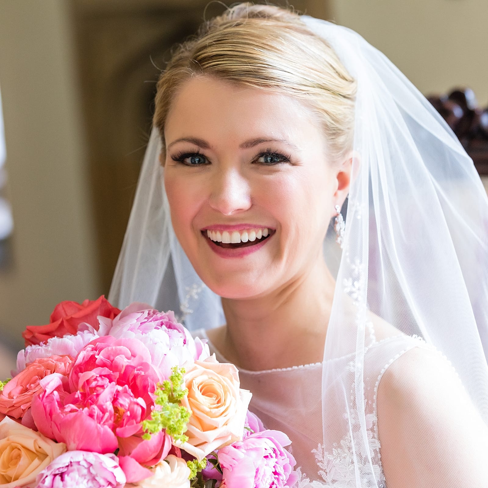 Bridal portraits, bridal bouquet, indoor wedding portraits