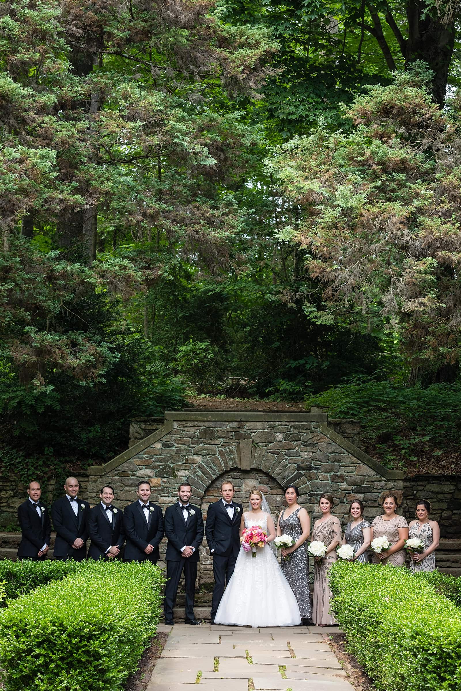 Bridal party, bridesmaids, groomsmen, parque at ridley creek state park,