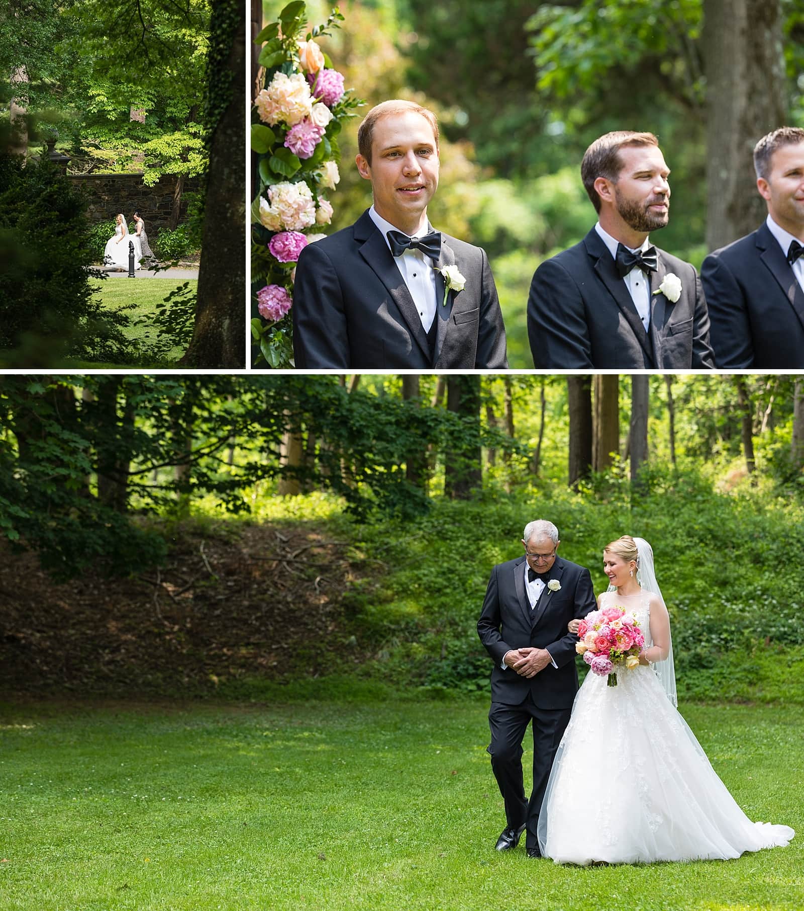 Groom reaction, Brides entrance, outdoor ceremony, outdoor wedding