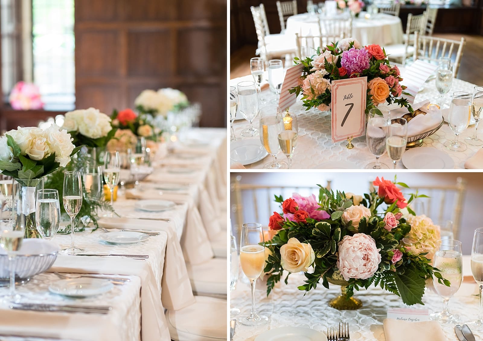 Wedding venue, Wedding reception, wedding details, wedding florals, table settings
