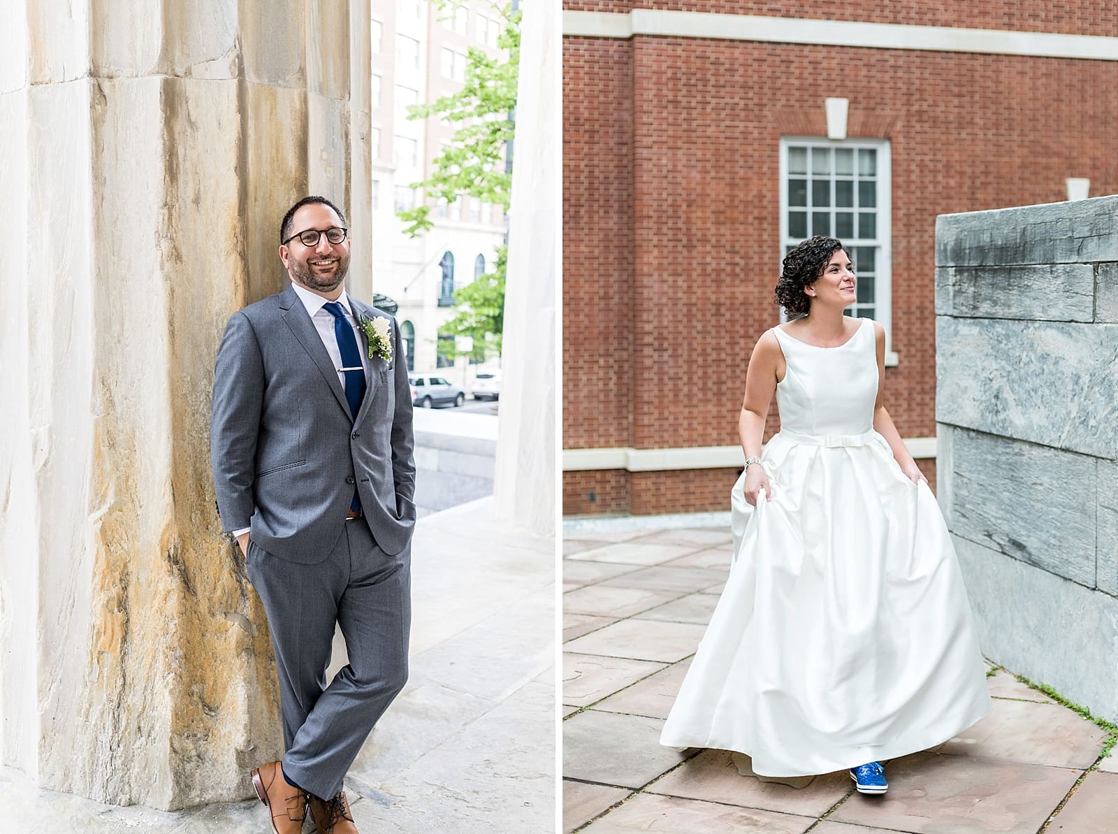 Bride & groom prepare for first look at Philadelphia's Second National Bank