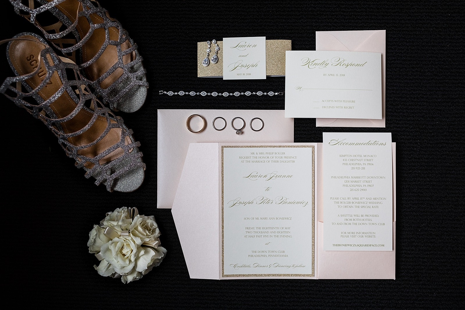blush & gold invitation suite, Philadelphia Cescaphe Downtown Club wedding