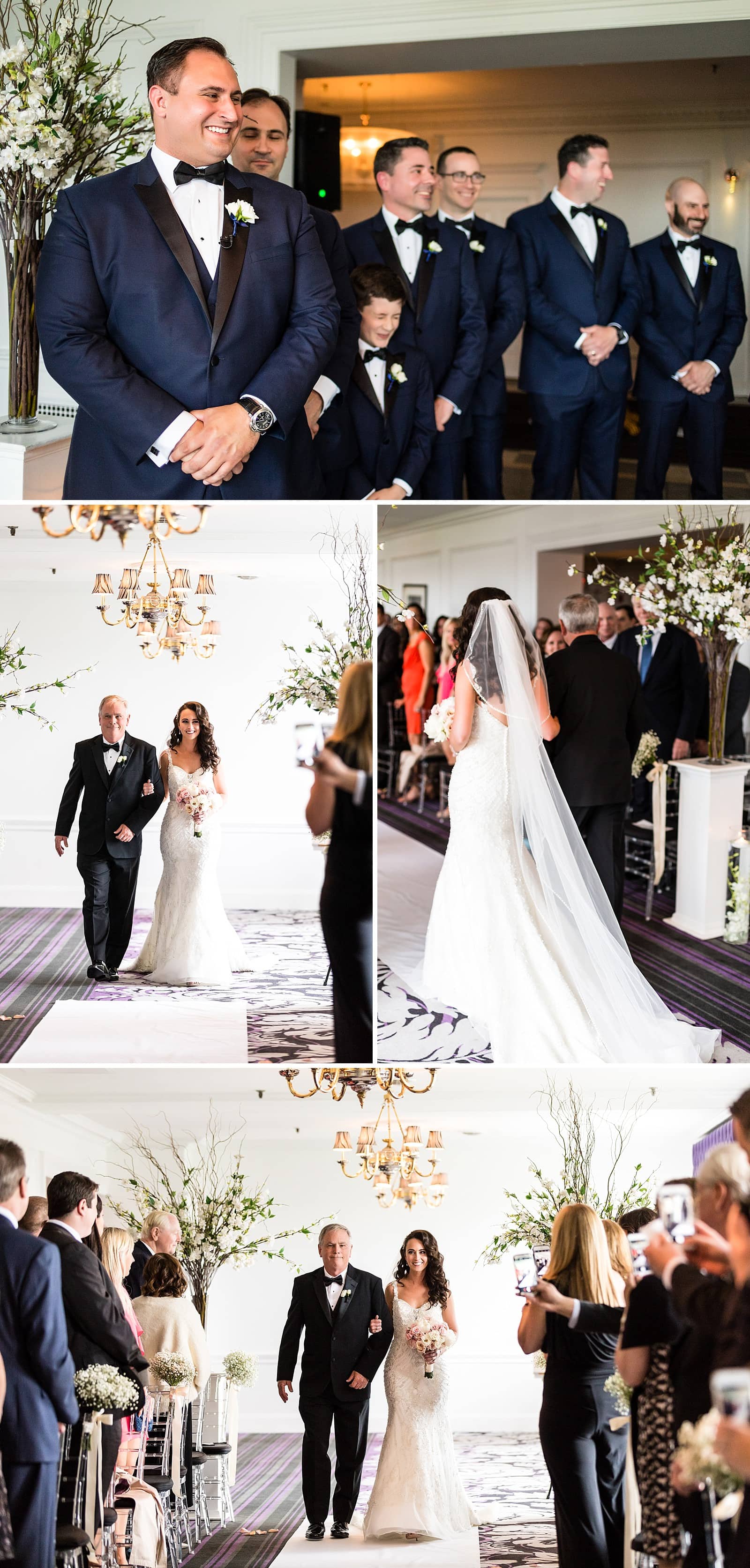 Wedding Ceremony, Bride walking down aisle, Groom watching bride walk down aisle