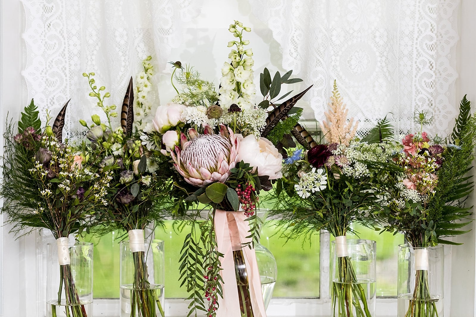 Textural wedding bouquet & bridesmaid bouquets