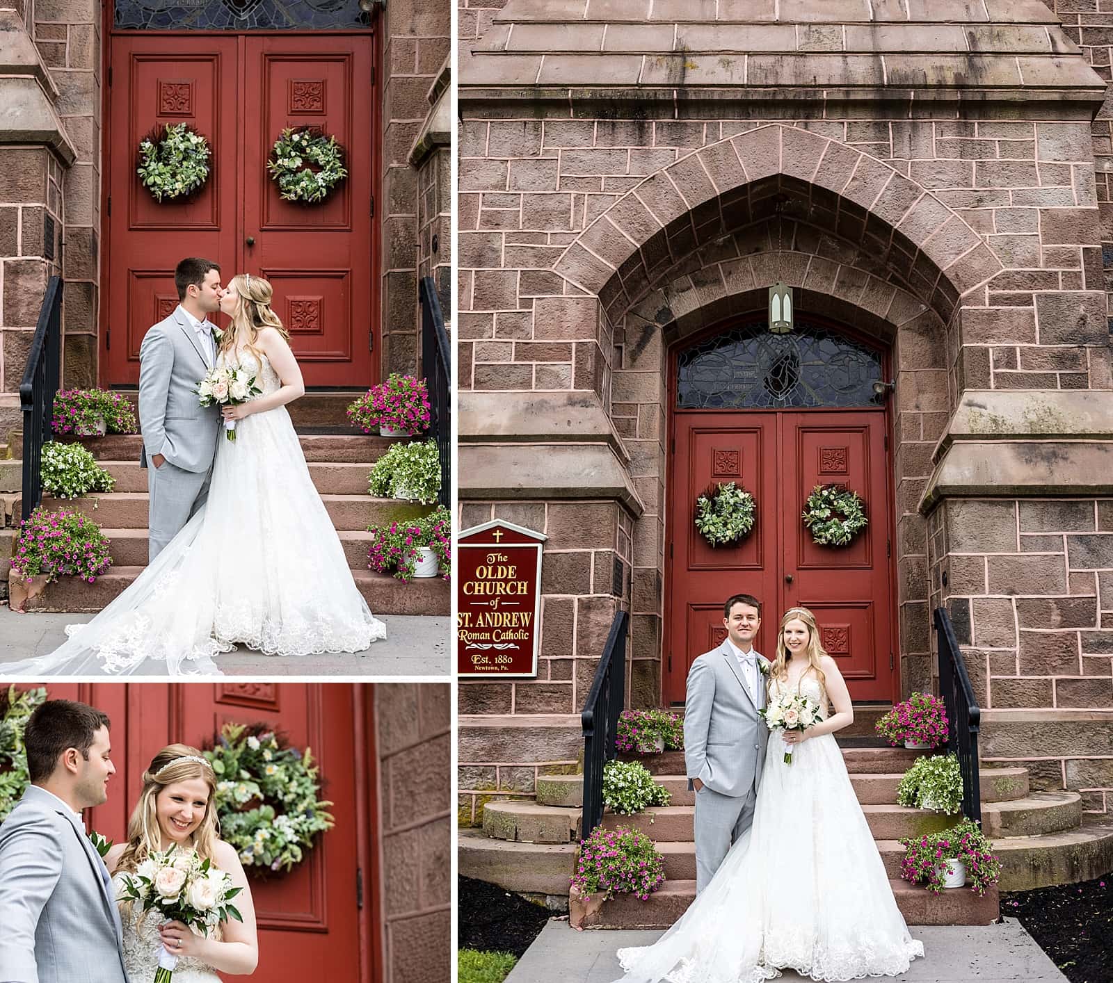 Church wedding, bride and groom portraits, wedding portrait, red church door