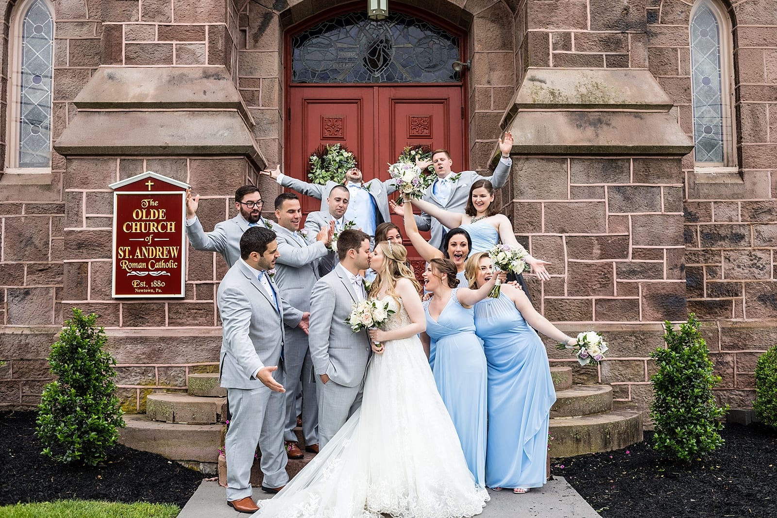 Church wedding, bridal party, groomsmen, wedding party