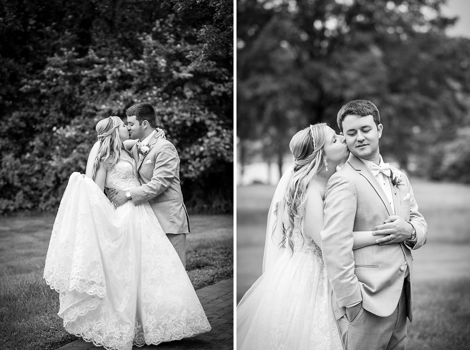 Wedding portraits, black and white wedding portraits, bride and groom kissing, fairytale wedding