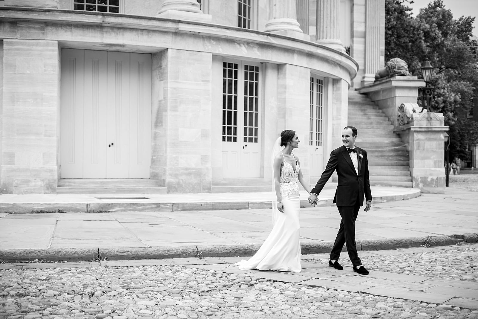 Wedding portrait, black and white, bride and groom portrait, Merchant Exchange building