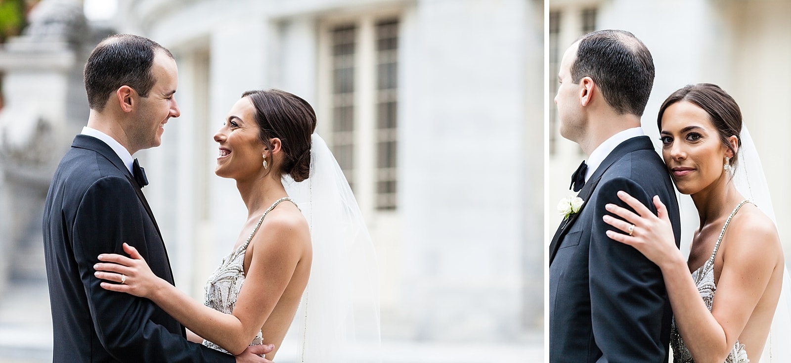 Bride and groom portraits, intimate wedding photos, Merchant Exchange building