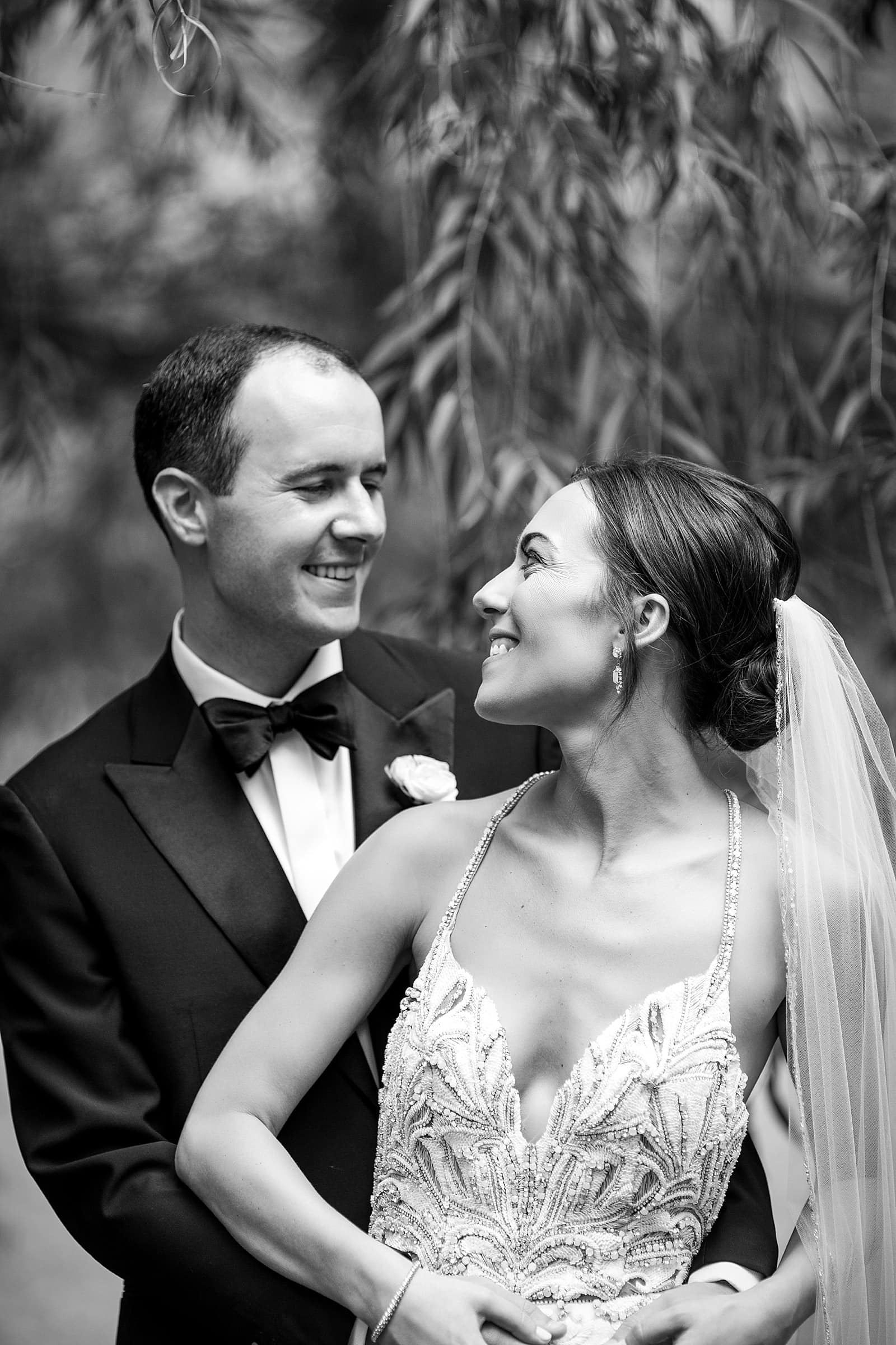 Bride and groom portrait, wedding portrait, intimate wedding portrait, black and white, happy couple
