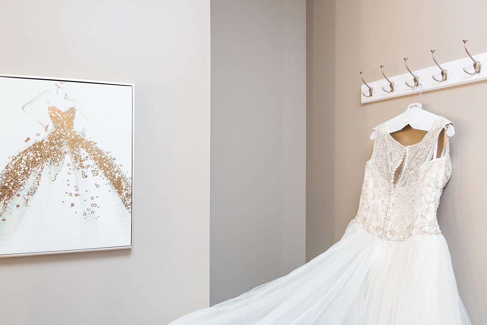 Wedding gown in the bridal suite at Anthony's at Paxon Hollow Country Club
