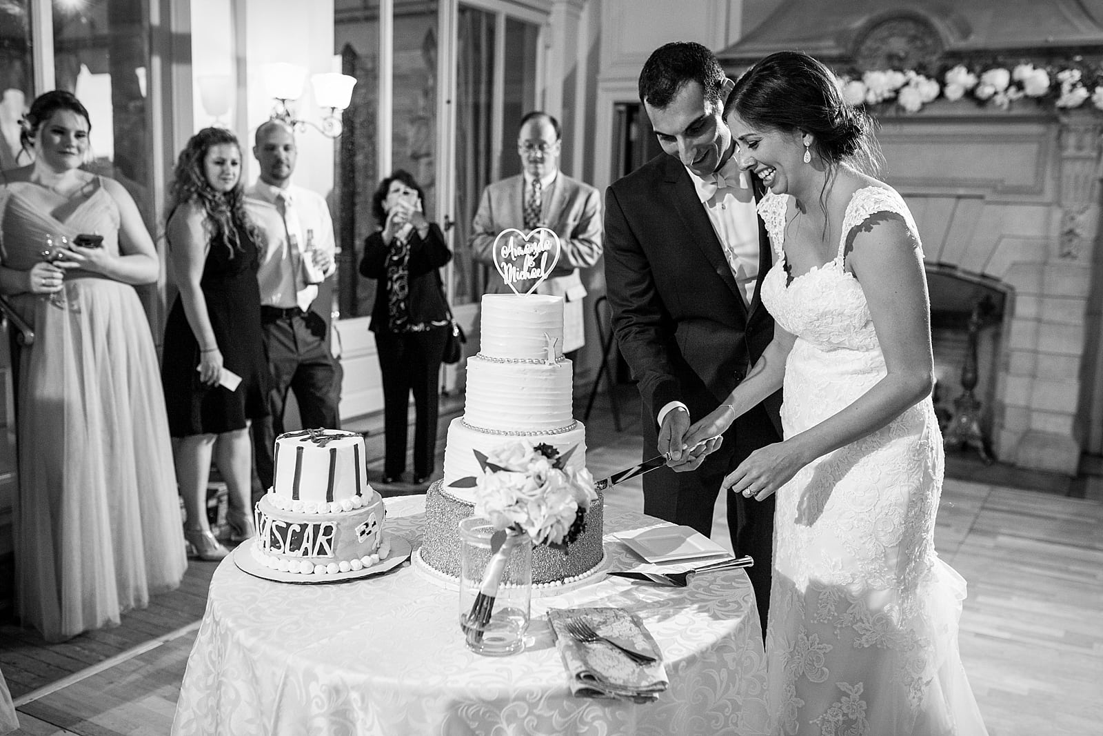 Cake cutting, wedding cake cutting, black and white, husband and wife, cake topper