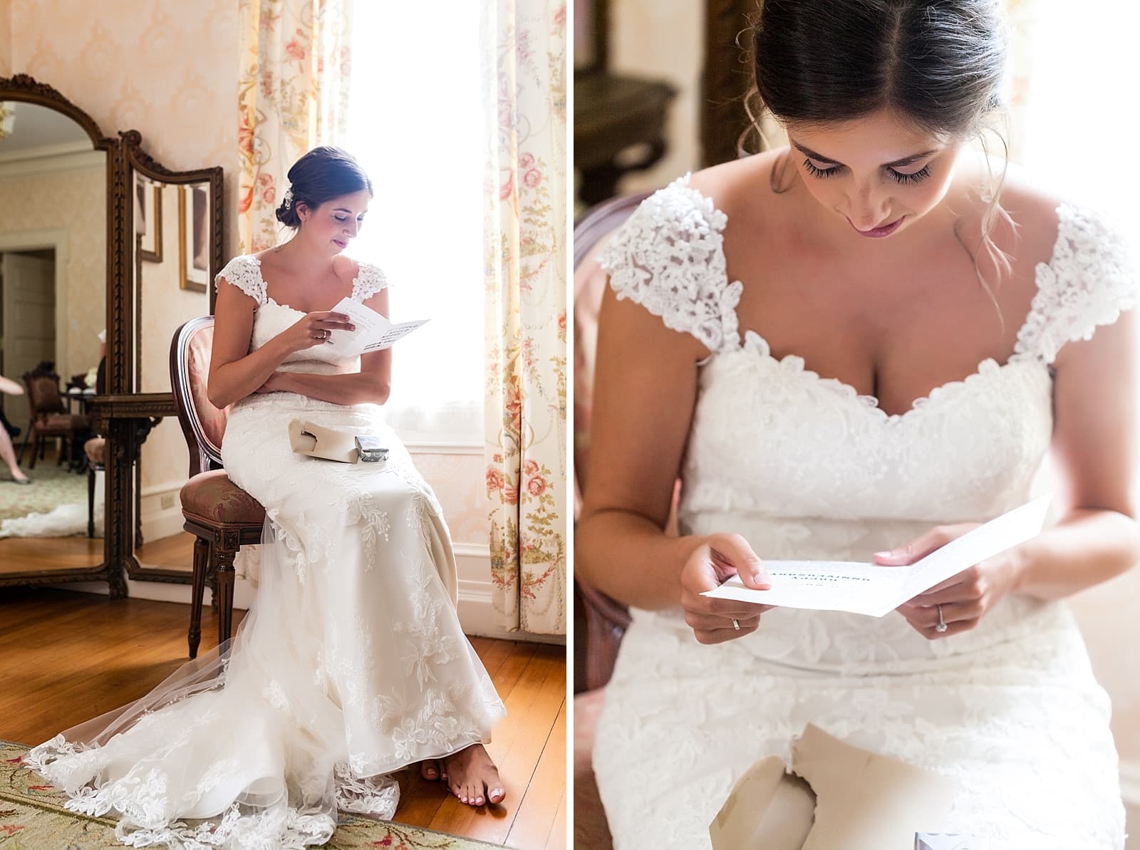 Bride reading letter from groom, wedding day letter