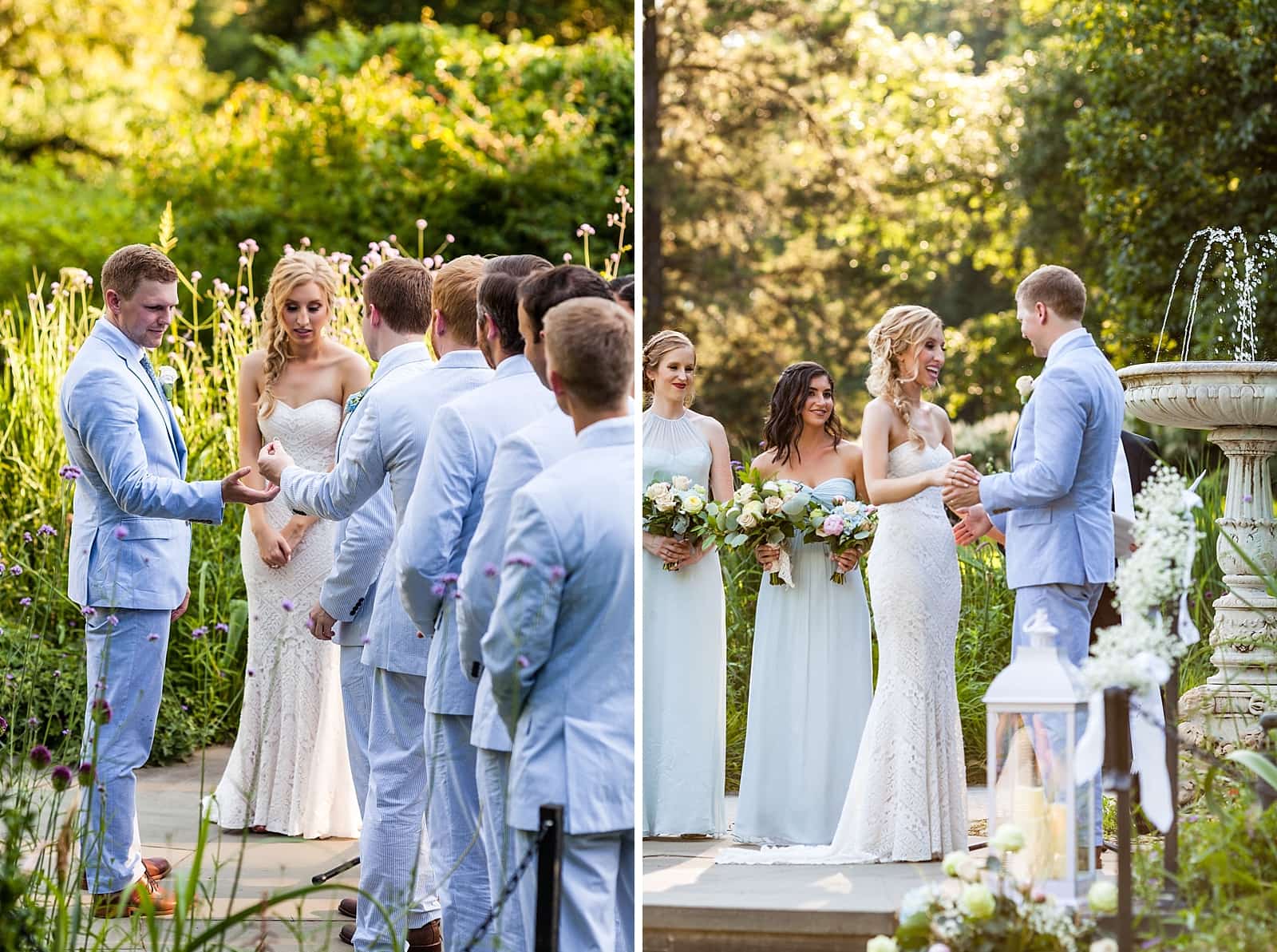 wedding ceremony, outdoor wedding, Morris Arboretum wedding, bride and groom, vows, exchanging rings