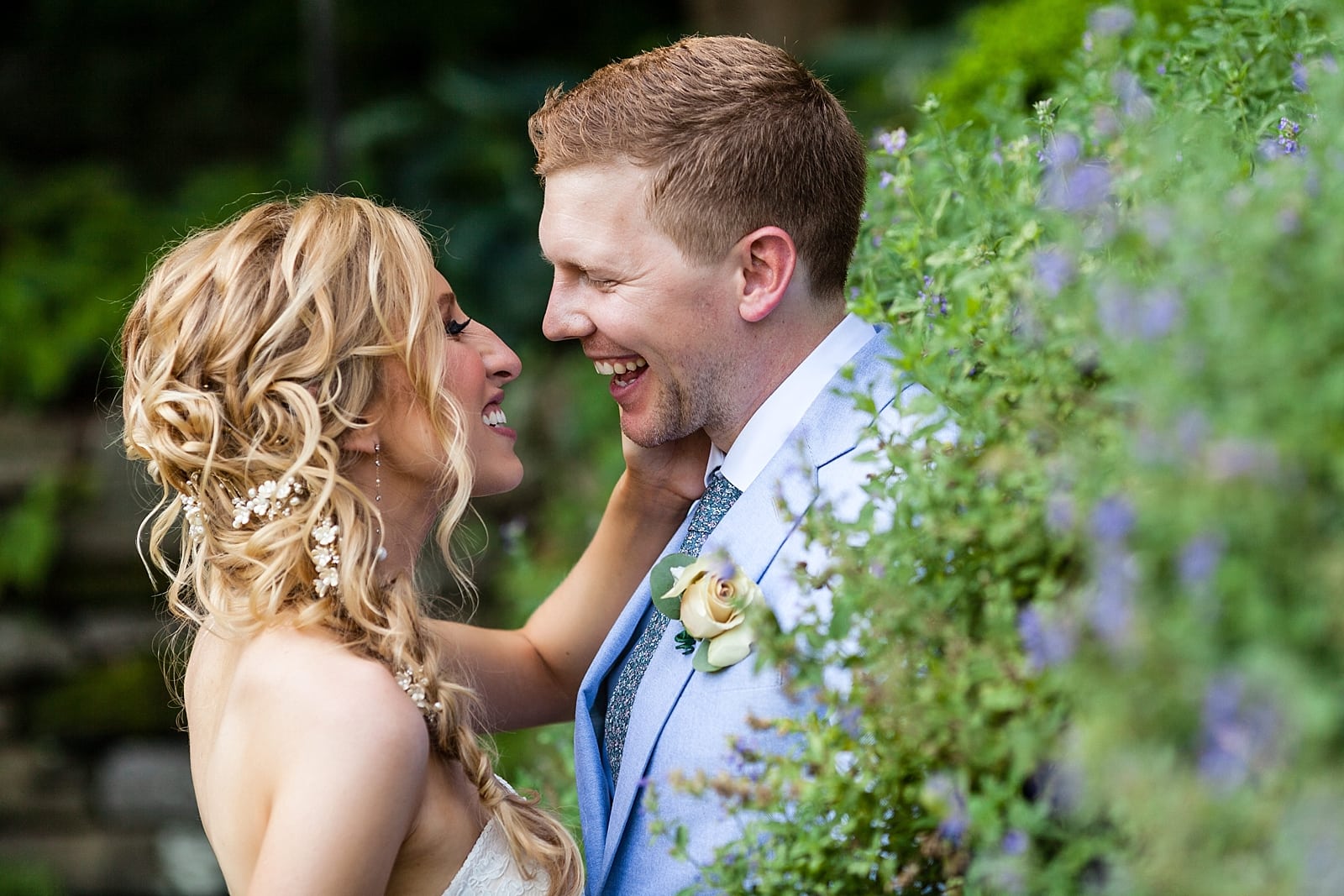 bride and groom, wedding portrait, intimate wedding portrait, floral wall