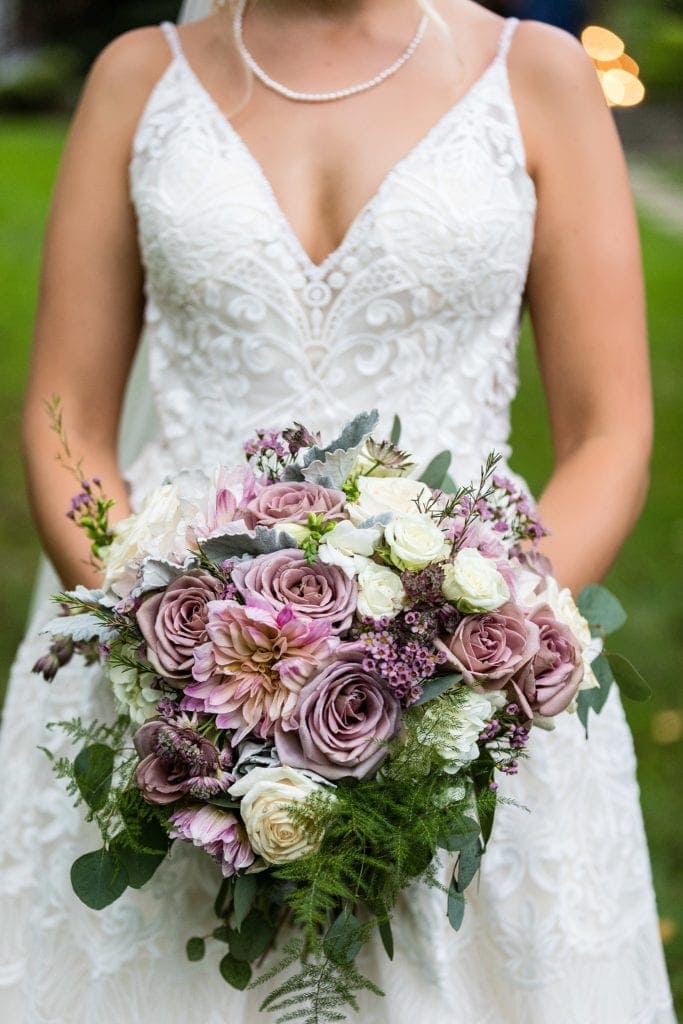 bridal bouquet, willow & thistle, purple bouquet, bridal inspiration, morilee wedding dress,