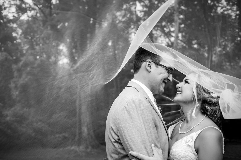 black and white portrait, under the veil, intimate wedding portrait