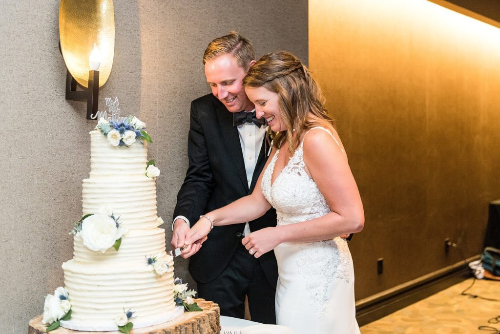 Cake Cutting during a Chubb Conference Center wedding | Ashley Gerrity Photography