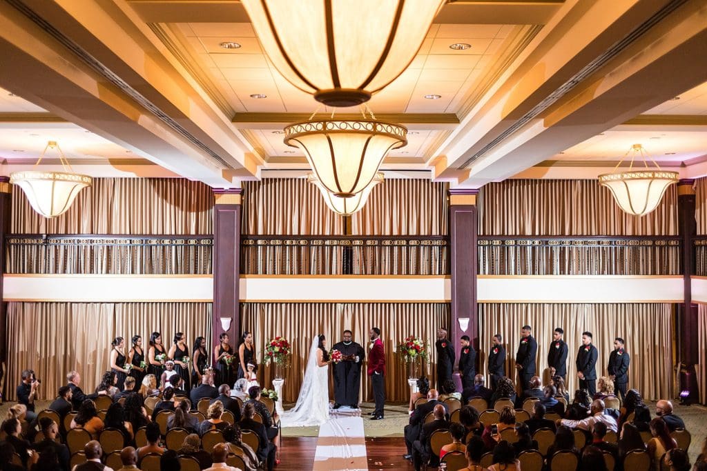 Full room shot of the ceremony during a Collingswood Ballroom wedding