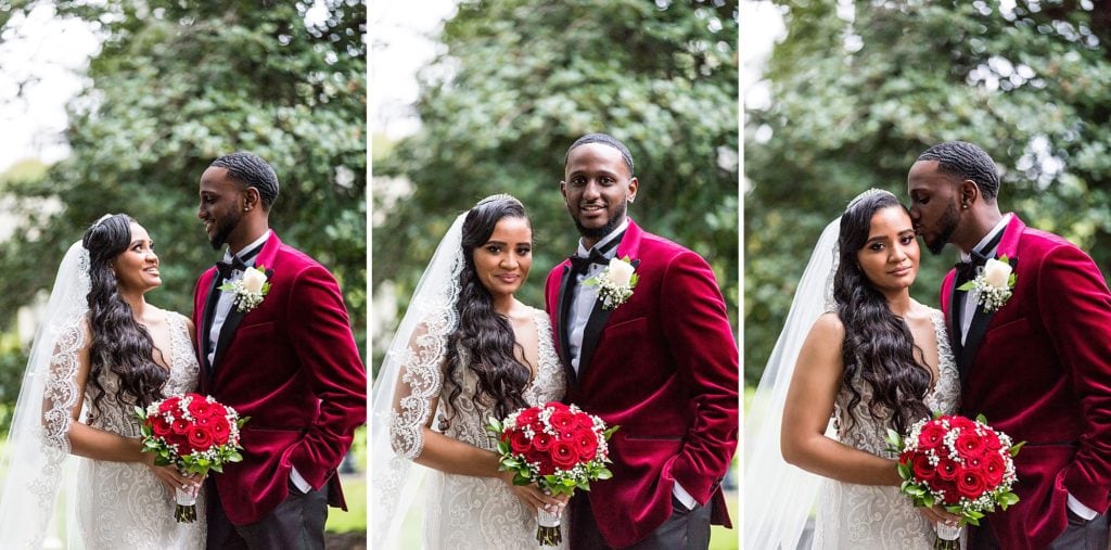 Bride & groom smile for their wedding portraits at their Collingswood Ballroom wedding