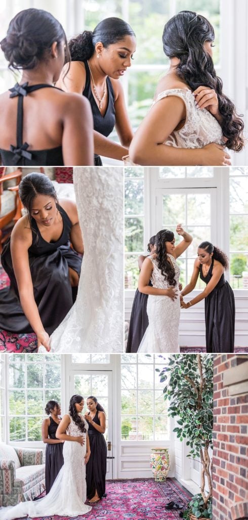Bride getting ready in the sunroom at her Collingswood Ballroom wedding