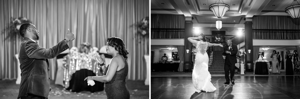 Parent dances during a wedding reception at the Collingswood Ballroom