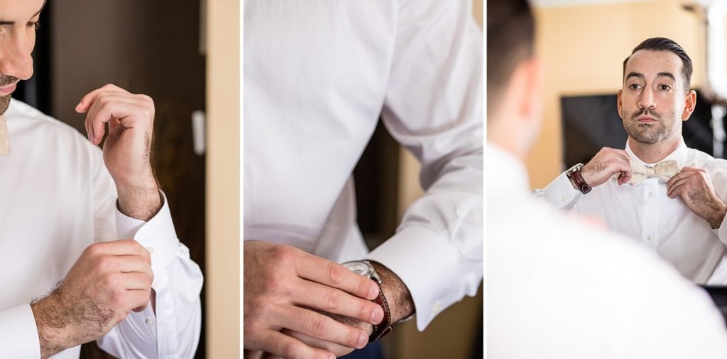 Groom getting ready before a Huntingdon Valley Country Club wedding