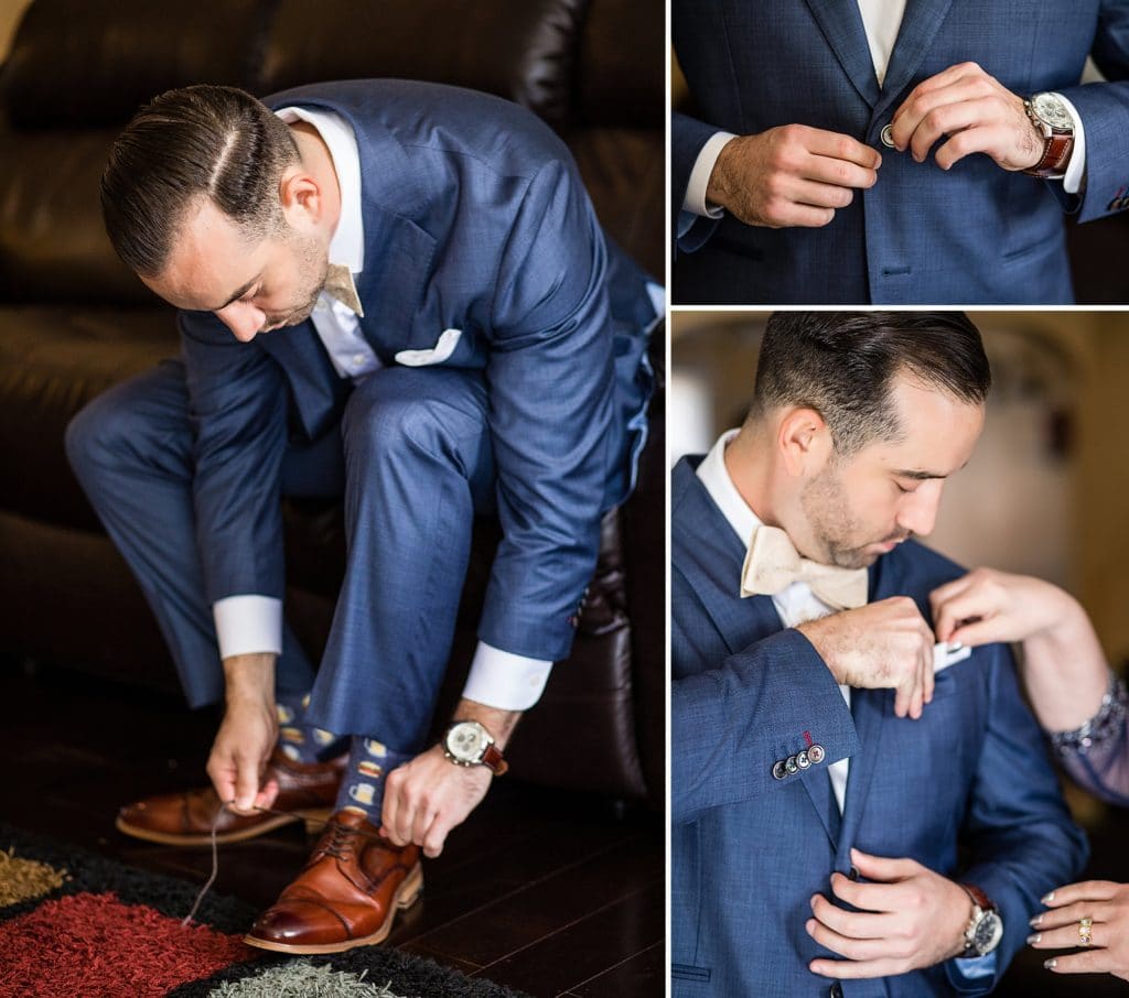 Groom getting ready before his Huntingdon Valley Country Club wedding
