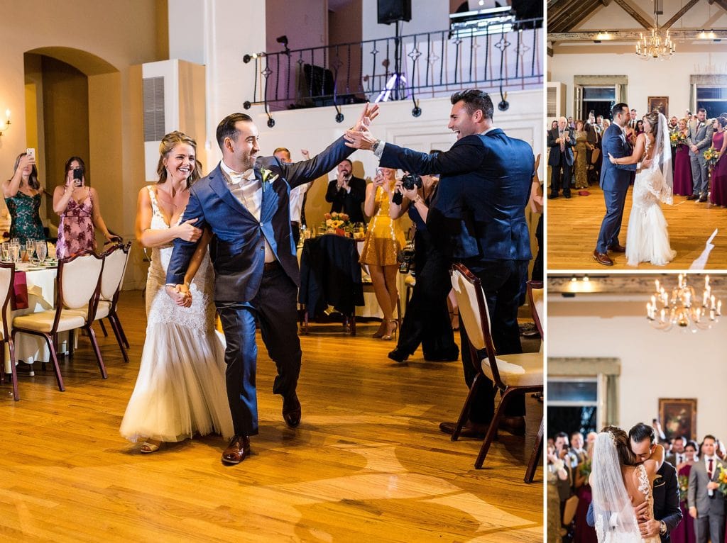 Bride & groom enter their Huntingdon Valley Country Club wedding reception and begin their first dance