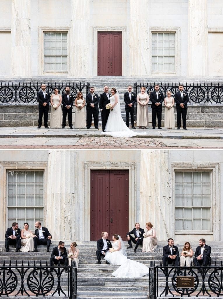 bridal party pictures, second national bank, philadelphia wedding picture locations